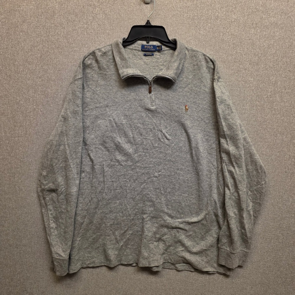 Polo Ralph Lauren Estate Rib Quarter Zip Mens XXL Gray Cotton Preppy Sweater